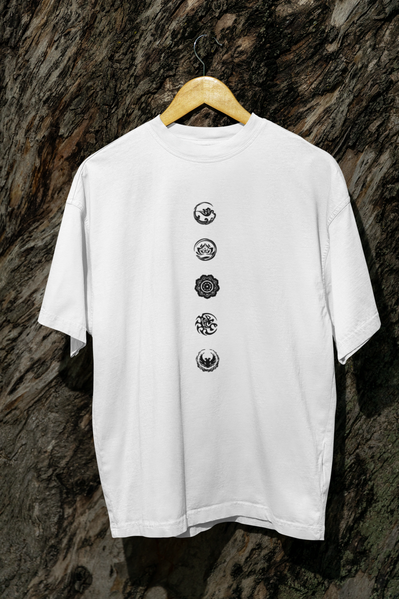 Ficka Men White Printed Drop Shoulder Loose Fit Cotton T-Shirt