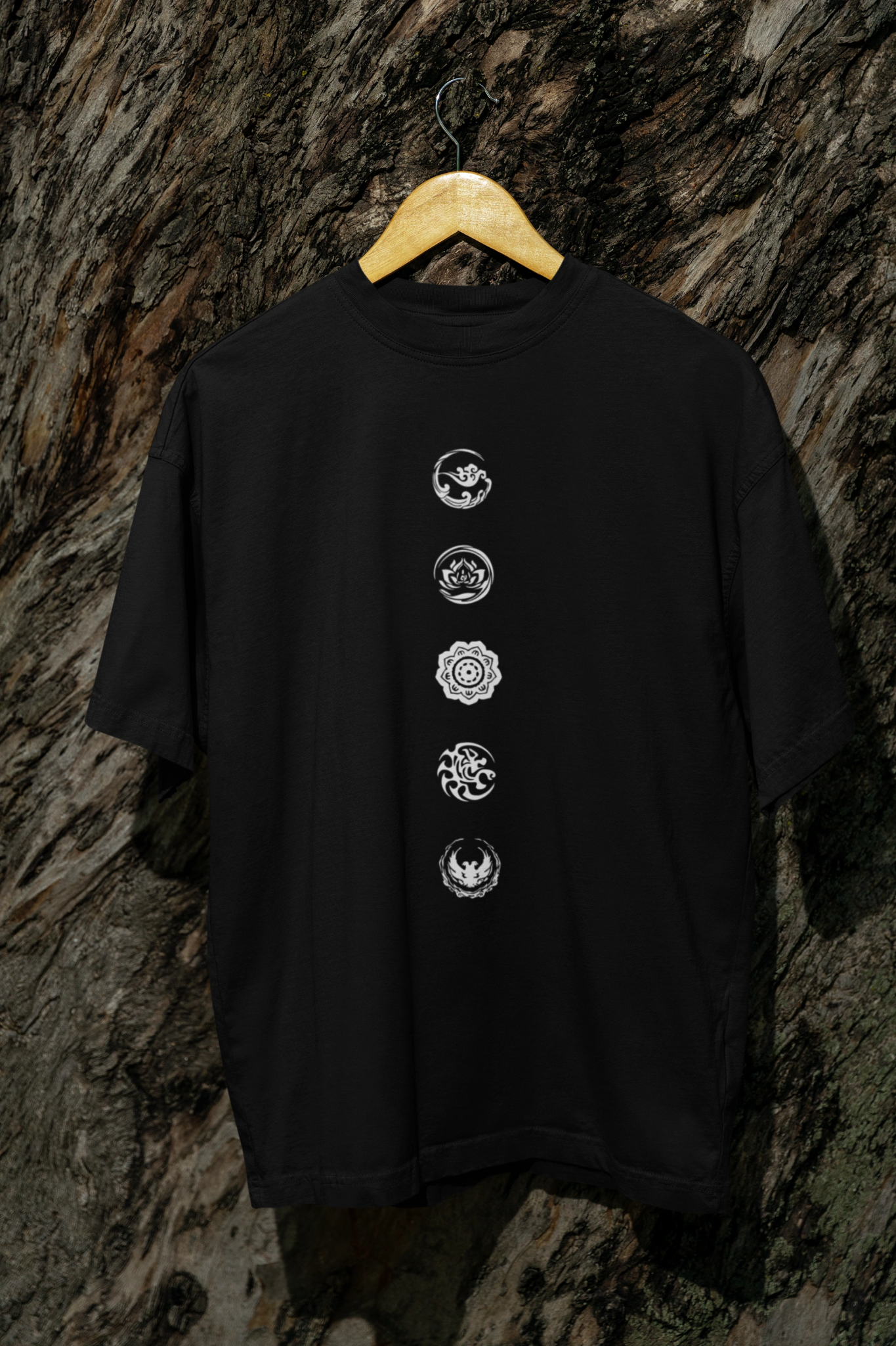 Ficka Men Black Printed Drop Shoulder Loose Fit Cotton T-Shirt
