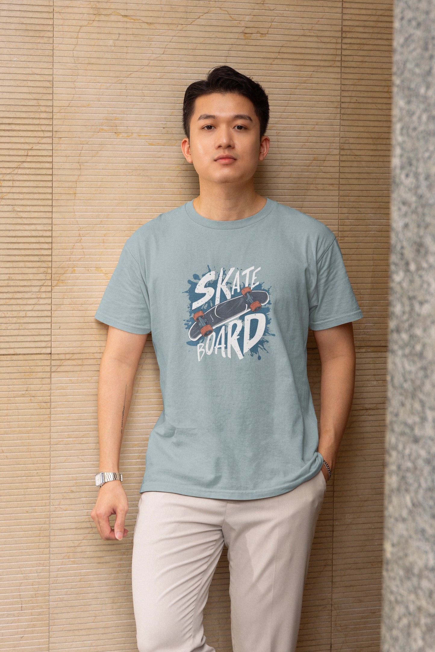 Men Steel Grey Skate Printed Regular Fit Cotton T-Shirt
