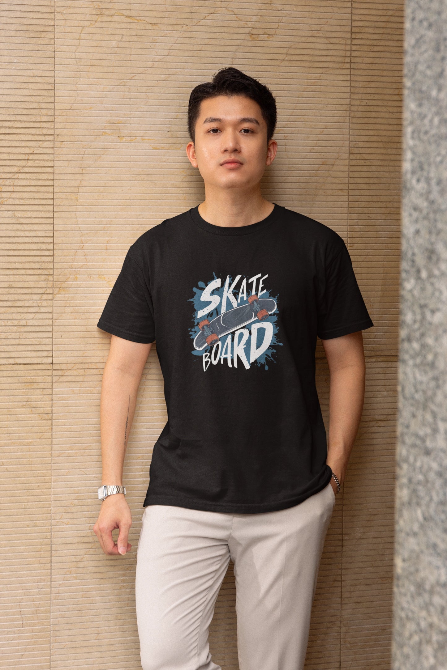 Men Black Skate Printed Regular Fit Cotton T-Shirt