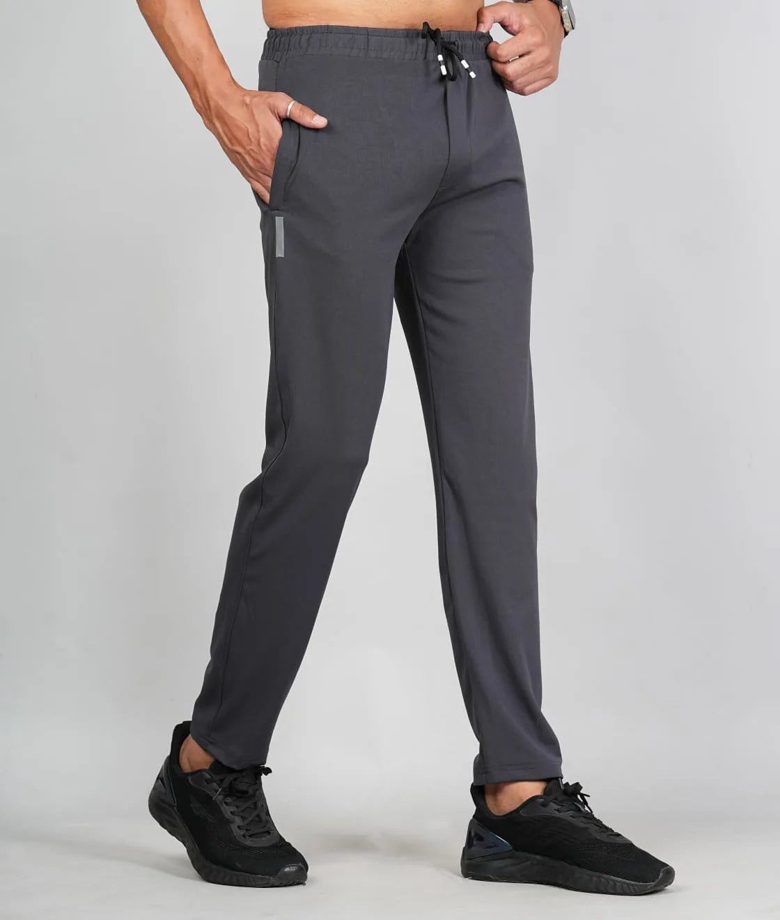 Men Solid Relax Fit Dark Grey Joggers with FickaPlus