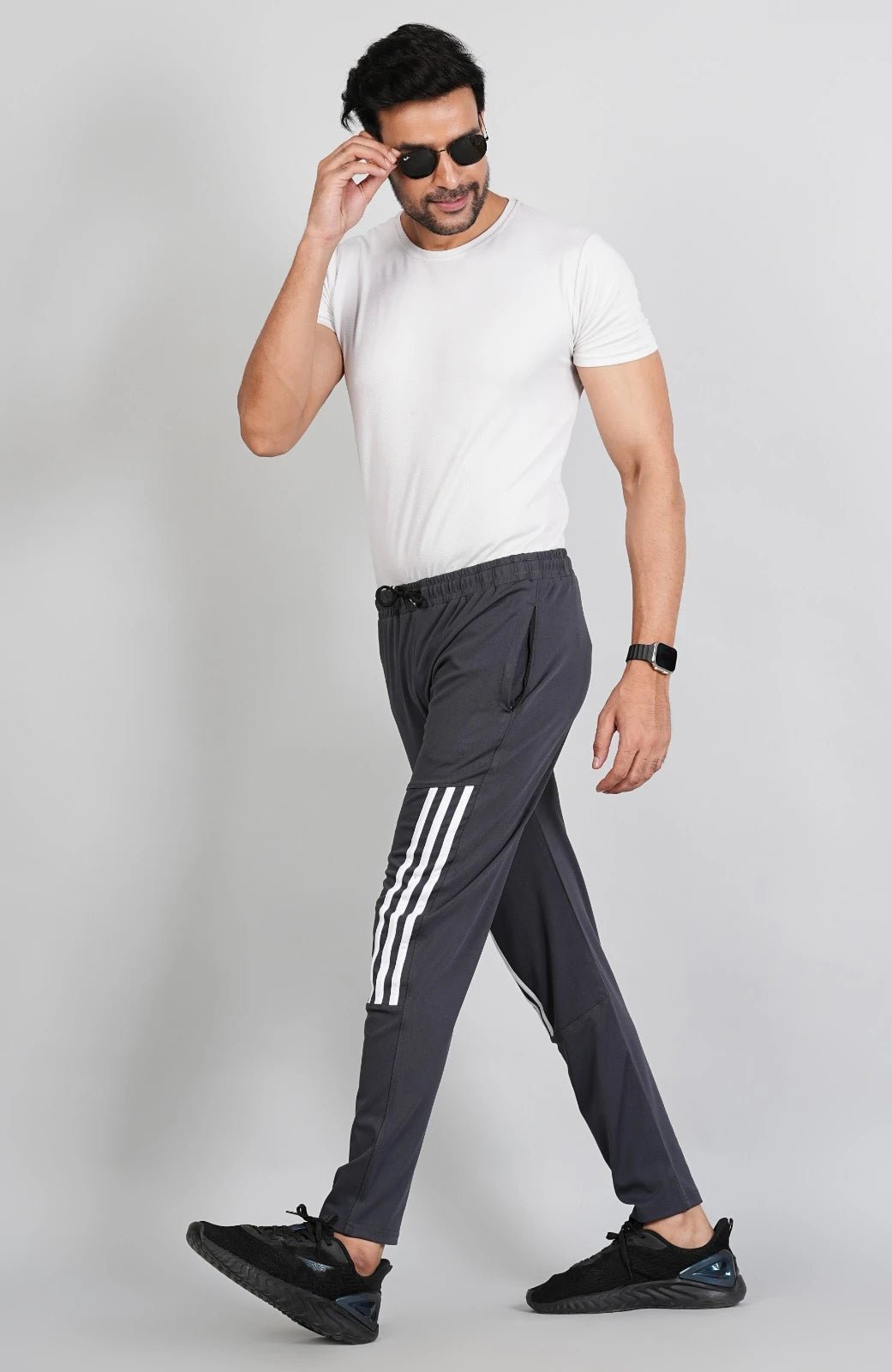 Men Solid Relax Fit Dark Grey Joggers with FickaPlus Ficka Official