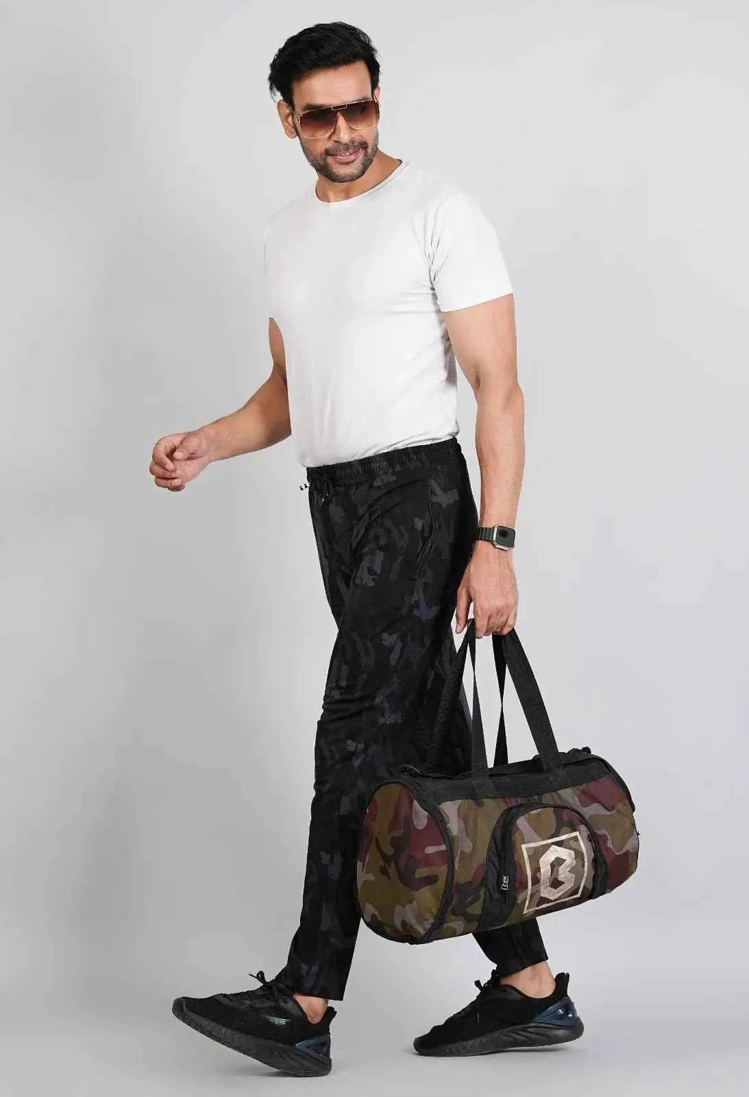 Men Army Print Fit Black Joggers with FickaPlus