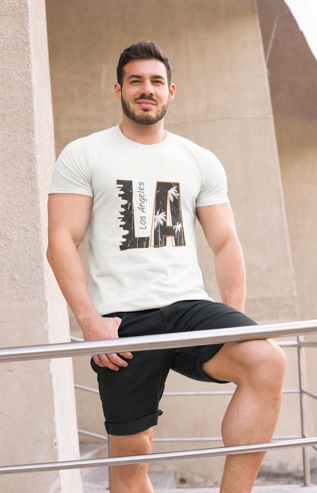 Printed Los Angeles Design Cotton white T-Shirt for Men