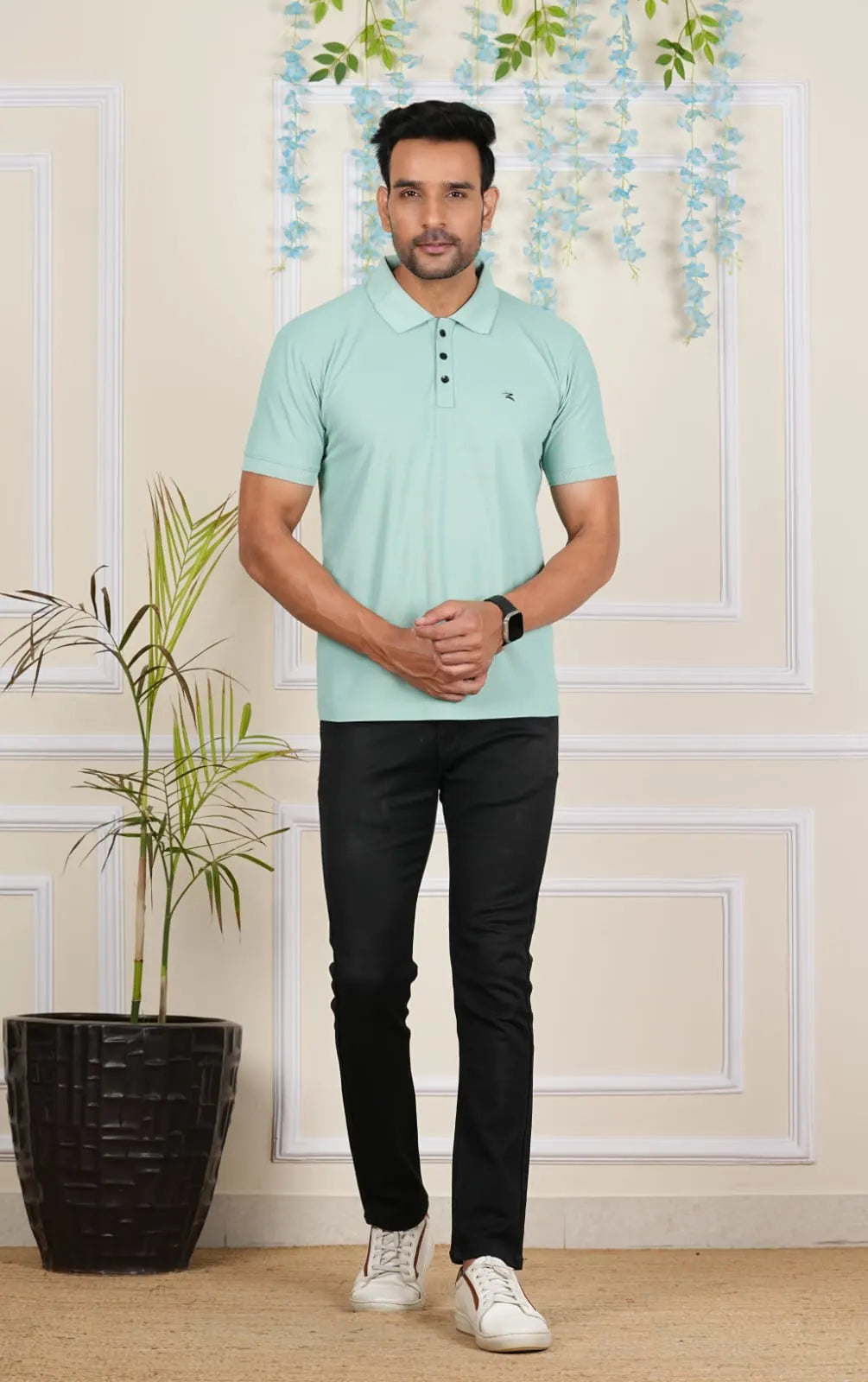 FICKA Polo Sap Matty Light Green T-shirt For Men