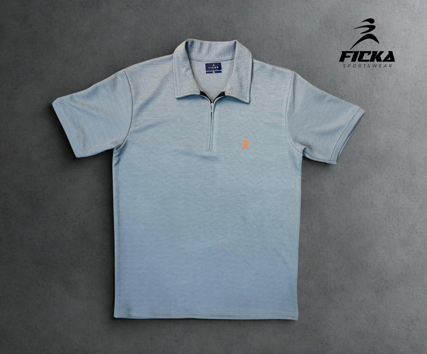 Ficka Half Zipper Grey Polo T-shirt For Men