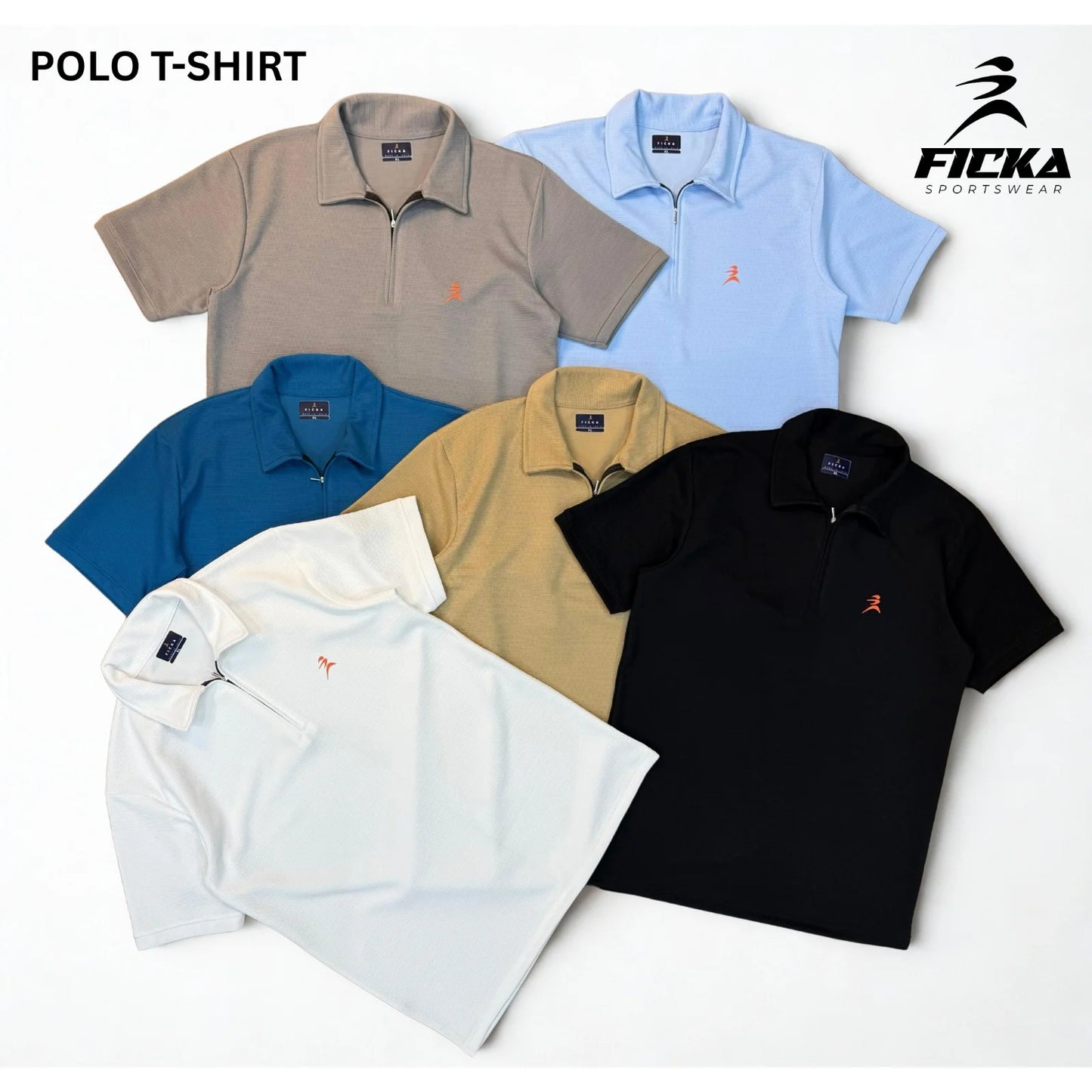 Ficka Half Zipper Black Polo T-shirt For Men