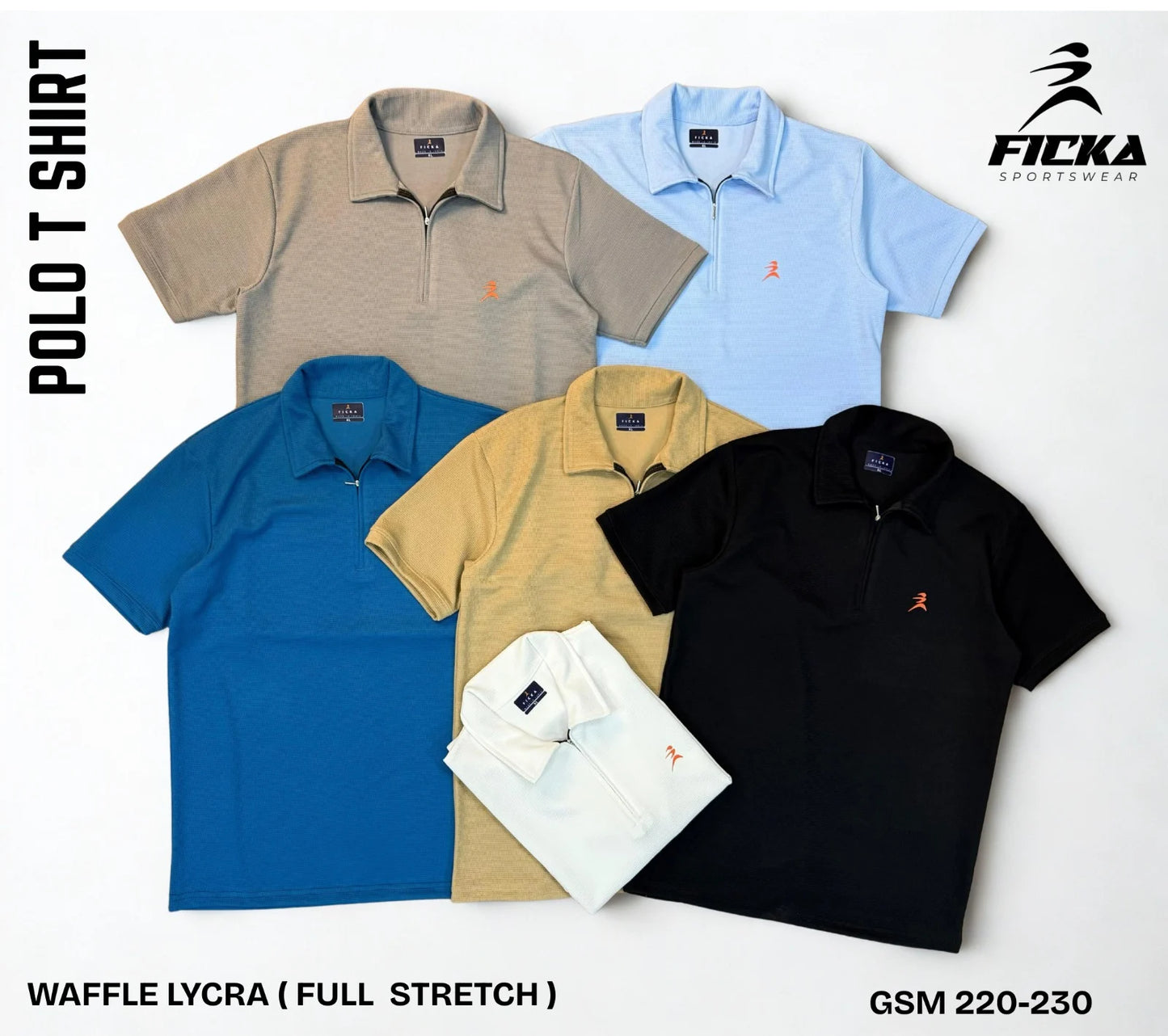Ficka Half Zipper Sky Blue Polo T-shirt For Men