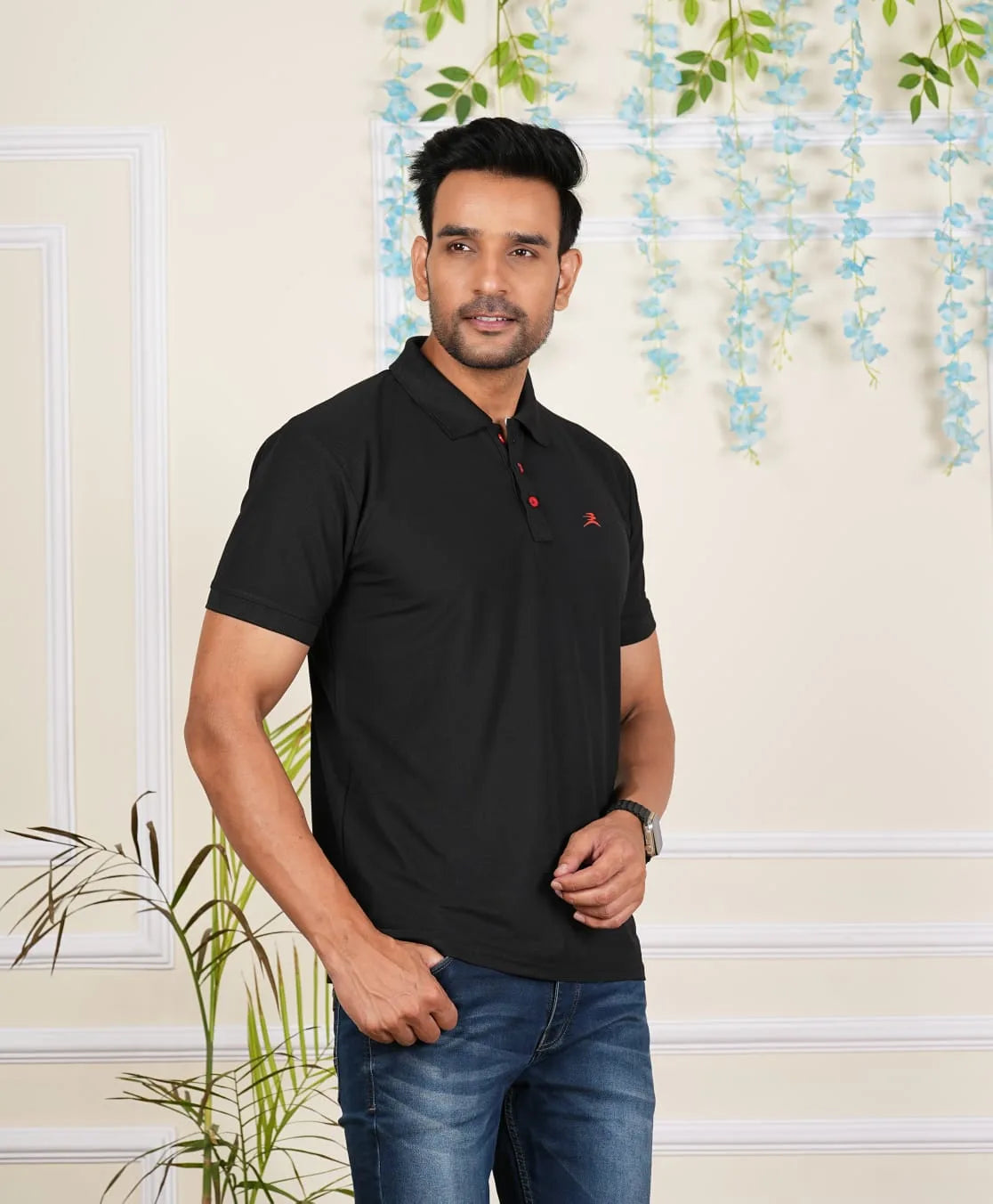 FICKA Polo Sap Matty Black T-shirt For Men