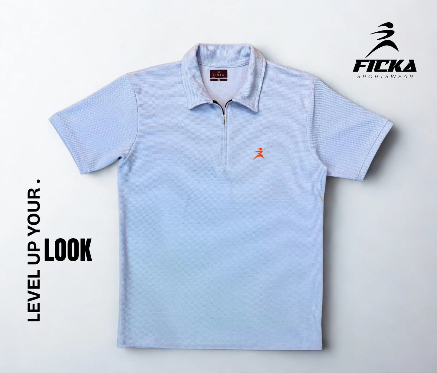 Ficka Half Zipper Sky Blue Polo T-shirt For Men