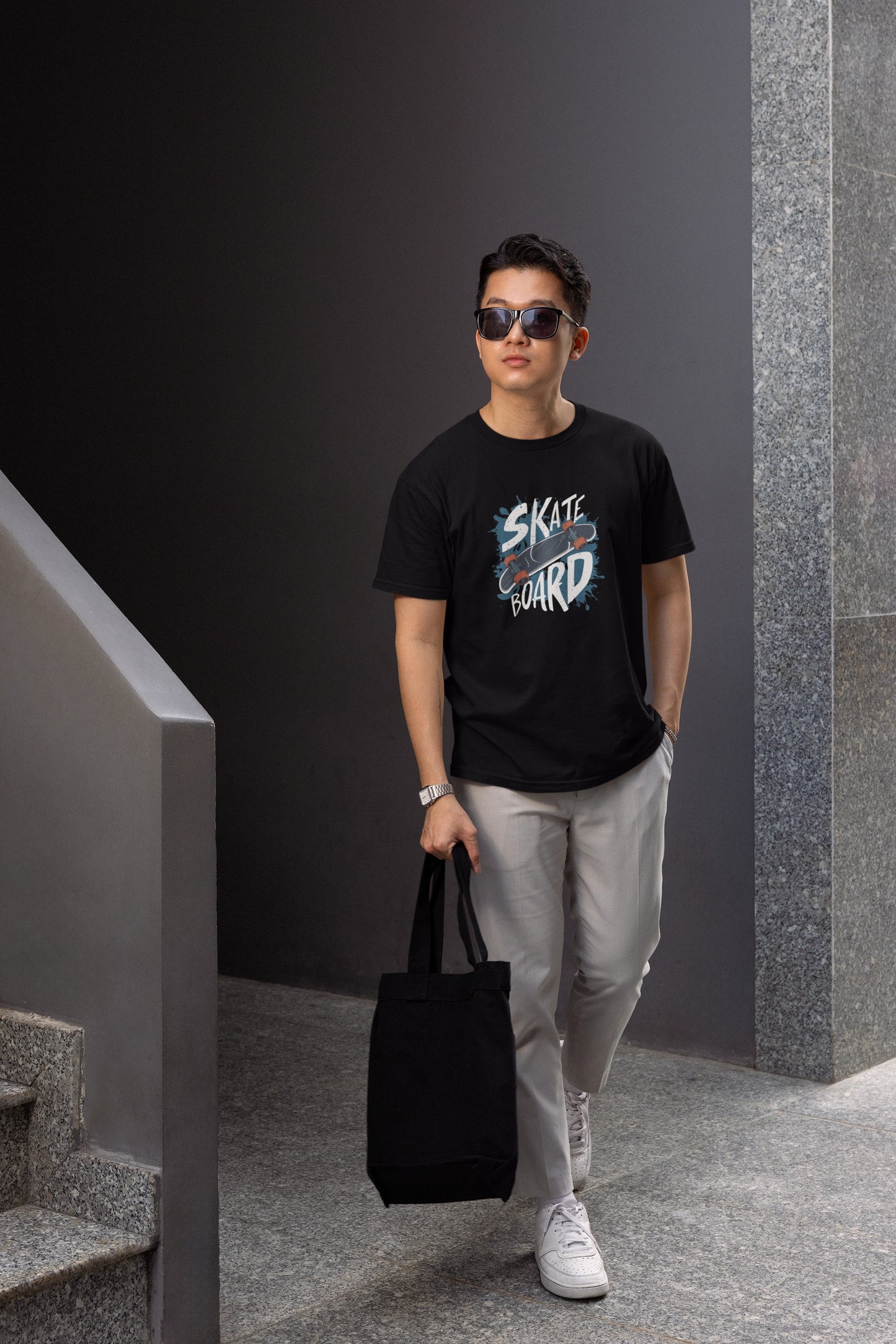 Men Black Skate Printed Regular Fit Cotton T-Shirt