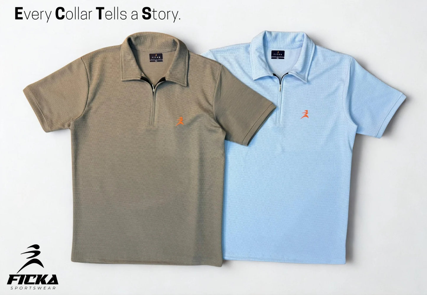 Ficka Half Zipper Sky Blue Polo T-shirt For Men