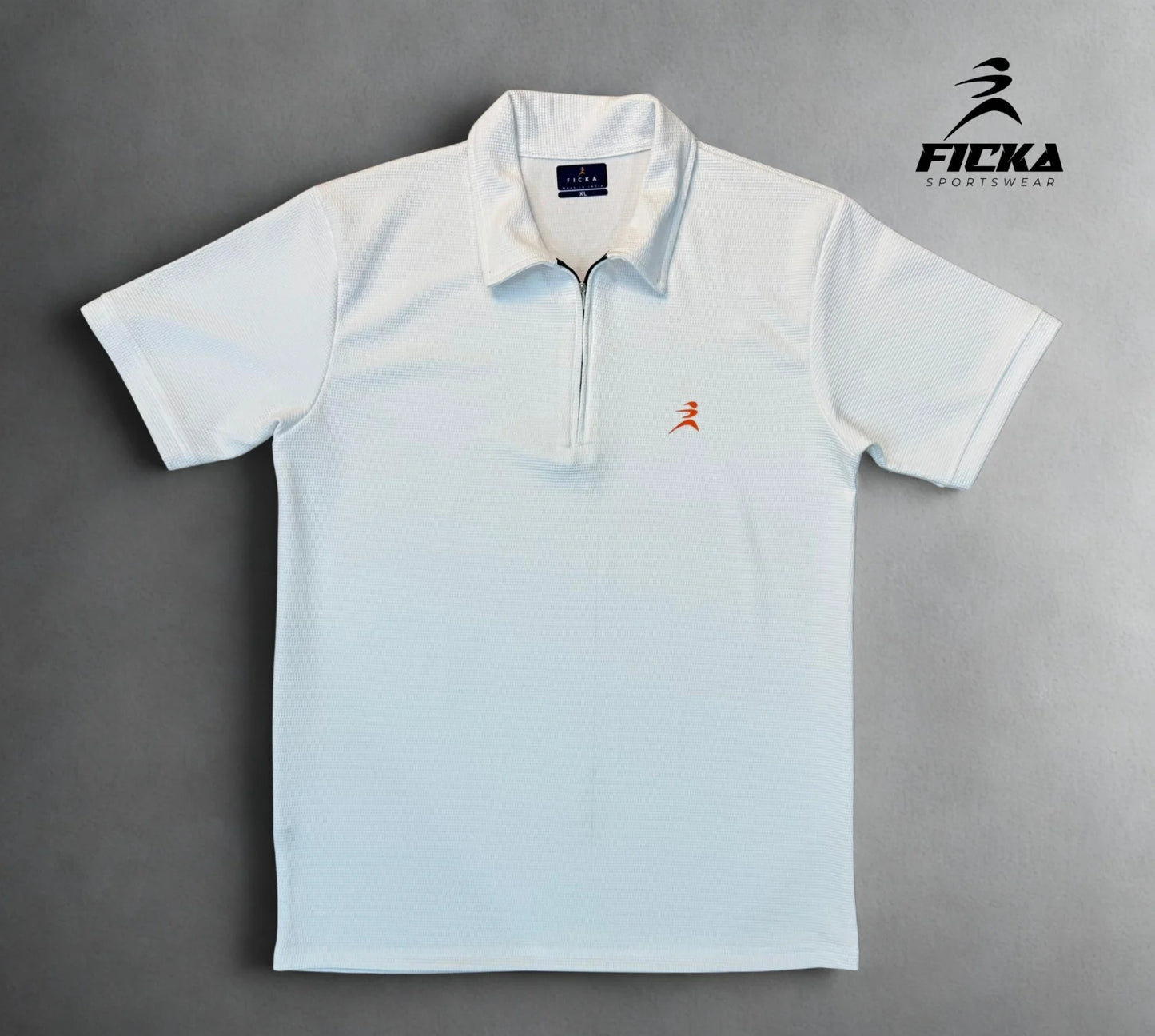 Ficka Half Zipper White Polo T-shirt For Men