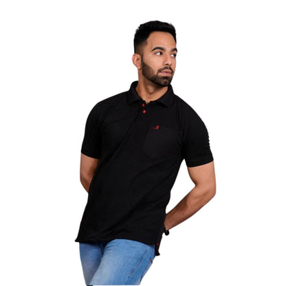 Men Collar Metty Black T-Shirt with Ficka Brand