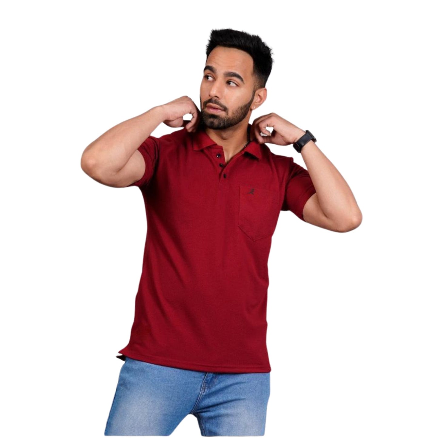 Men Pocket Metty Maroon T-Shirt with FickaPlus