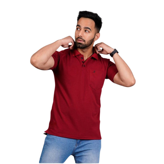 Men Pocket Metty Maroon T-Shirt with FickaPlus