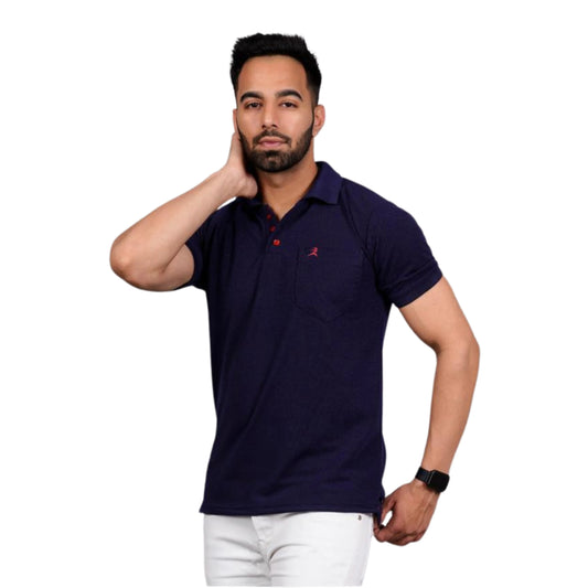 Men Pocket Metty Navy Blue T-Shirt with FickaPlus