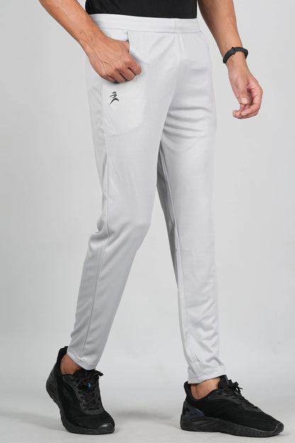 Men’s light grey sports trackpant front view with athletic fit