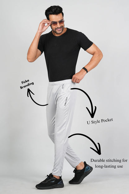 Light grey sports trackpant fabric close-up showing soft breathable material