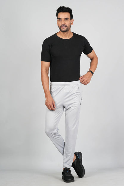 Men’s light grey sports trackpant full-length view for gym and daily wear