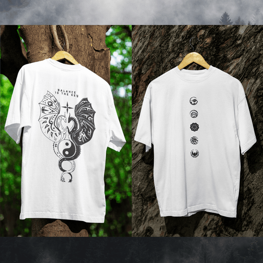 Ficka Men White Printed Drop Shoulder Loose Fit Cotton T-Shirt