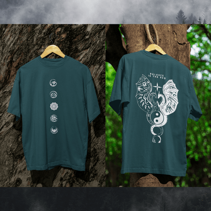 Ficka Men Bottle Green Printed Drop Shoulder Loose Fit Cotton T-Shirts