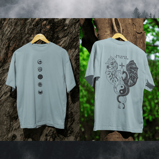 Ficka Men Grey Printed Drop Shoulder Loose Fit Cotton T-Shirts