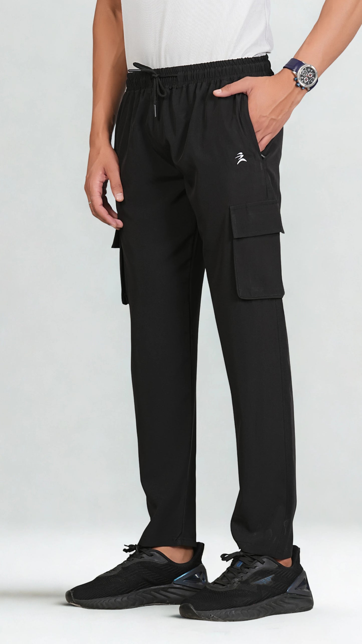 Ficka Lightweight Black Cargo Trackpant For Men
