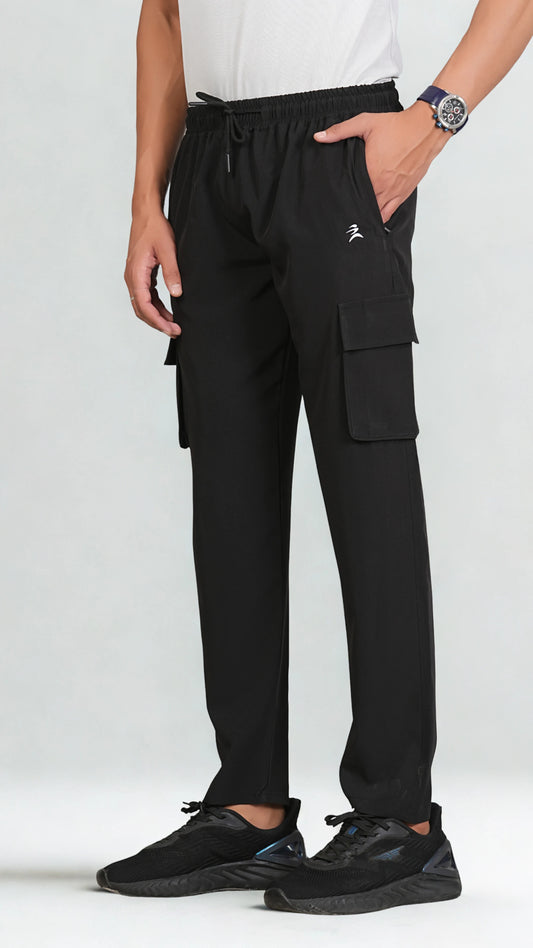Ficka Lightweight Black Cargo Trackpant For Men