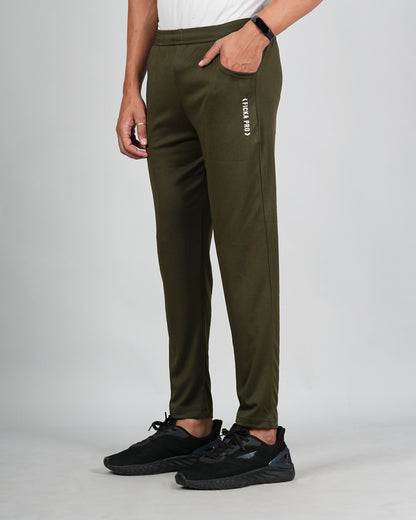 Men Solid Relax Fit Olive Joggers with FickaPlus