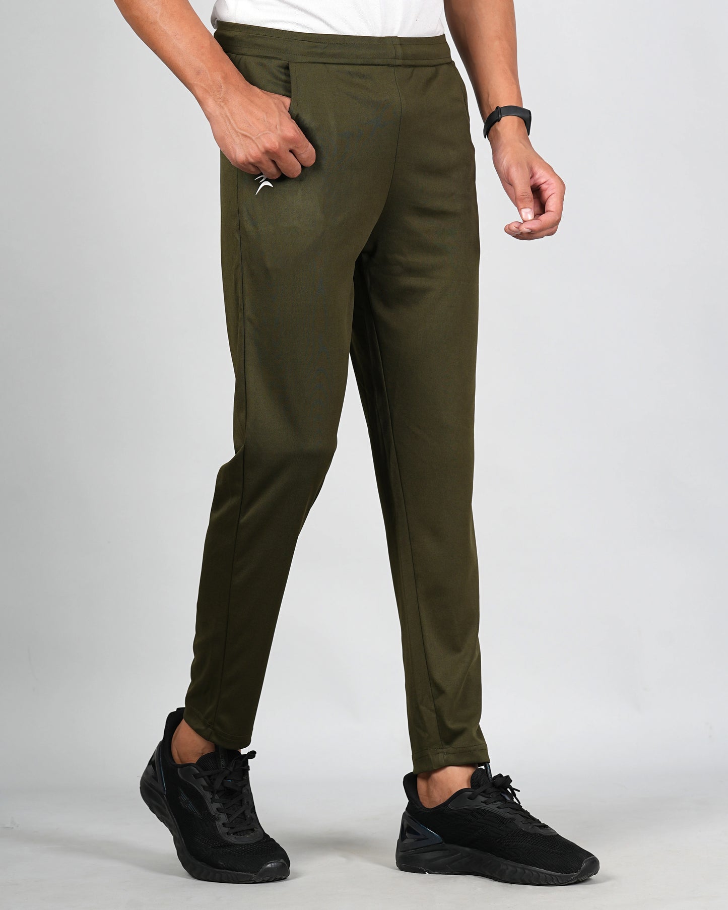Men Solid Relax Fit Olive Joggers with FickaPlus