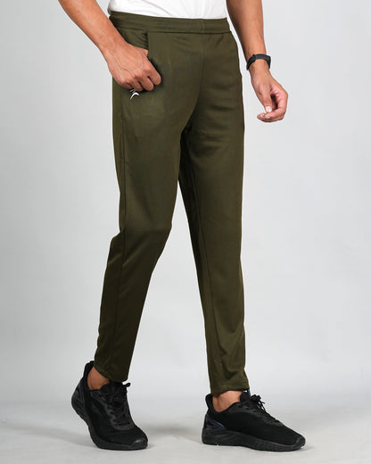 Men Solid Relax Fit Olive Joggers with FickaPlus