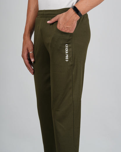 Men Solid Relax Fit Olive Joggers with FickaPlus