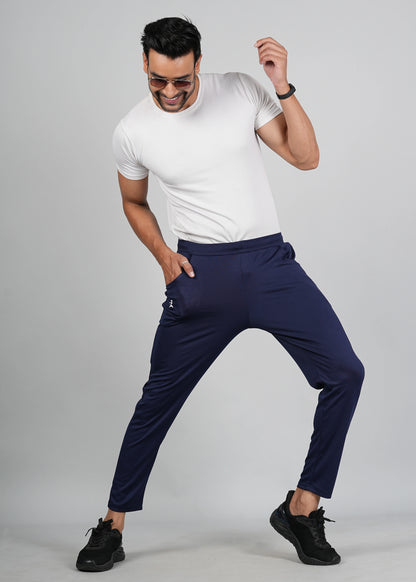 Men Solid Relax Fit Navy Blue Joggers with FickaPlus