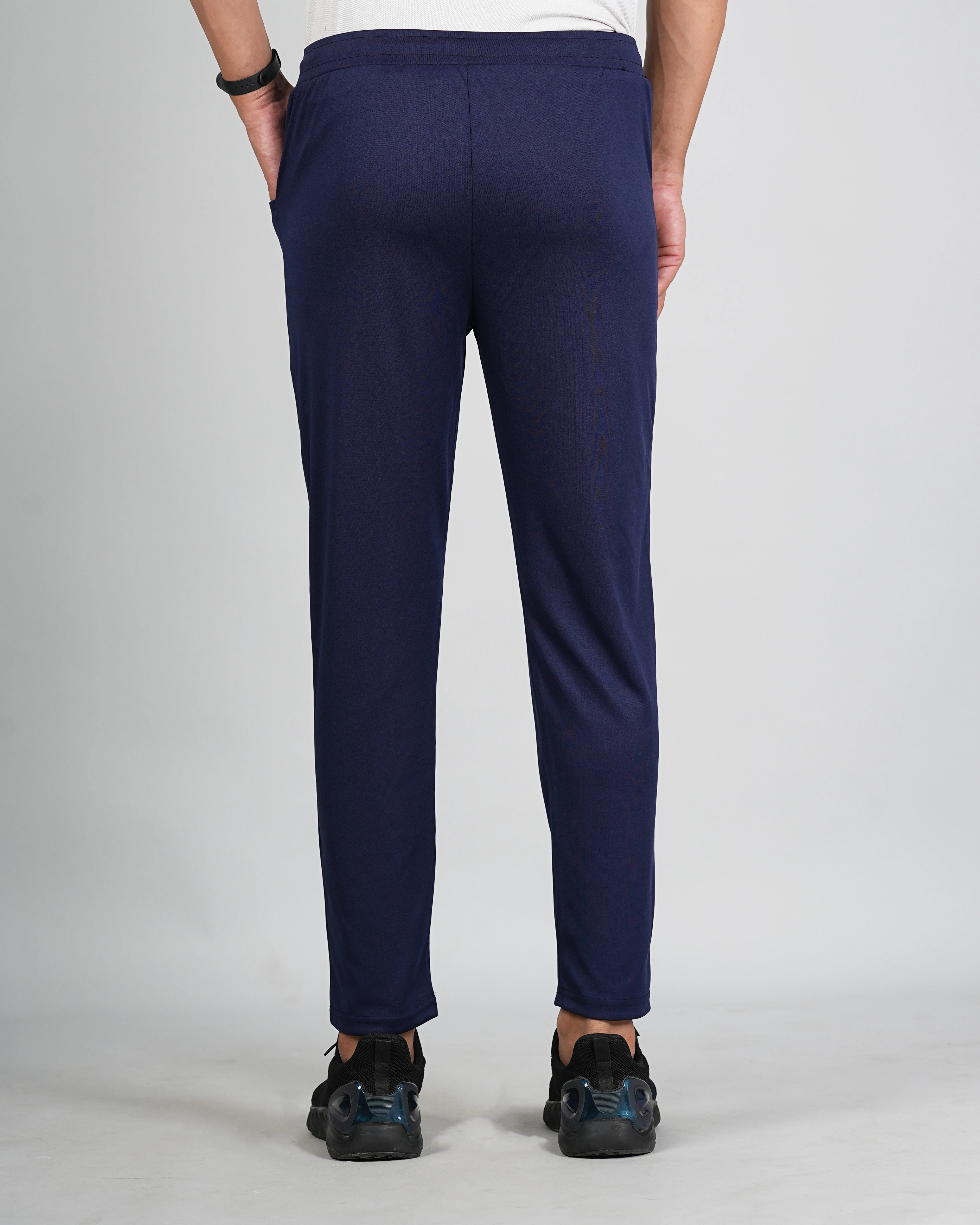 Men Solid Relax Fit Navy Blue Joggers with FickaPlus