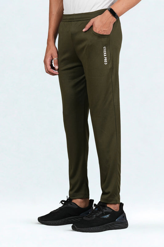 FICKA men’s sports olive trackpant front view with athletic fit
