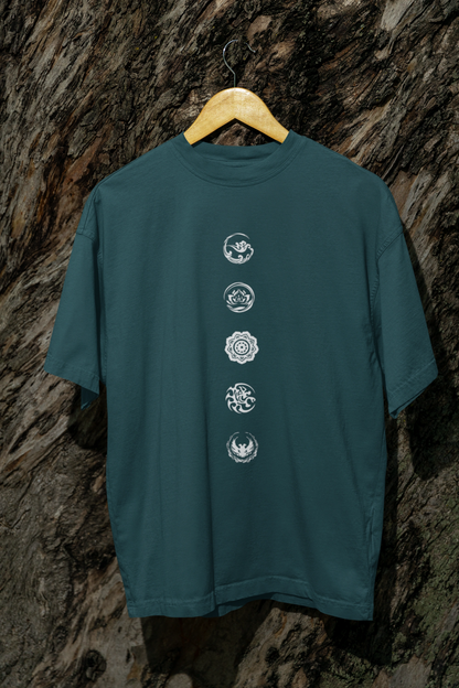 Ficka Men Bottle Green Printed Drop Shoulder Loose Fit Cotton T-Shirts