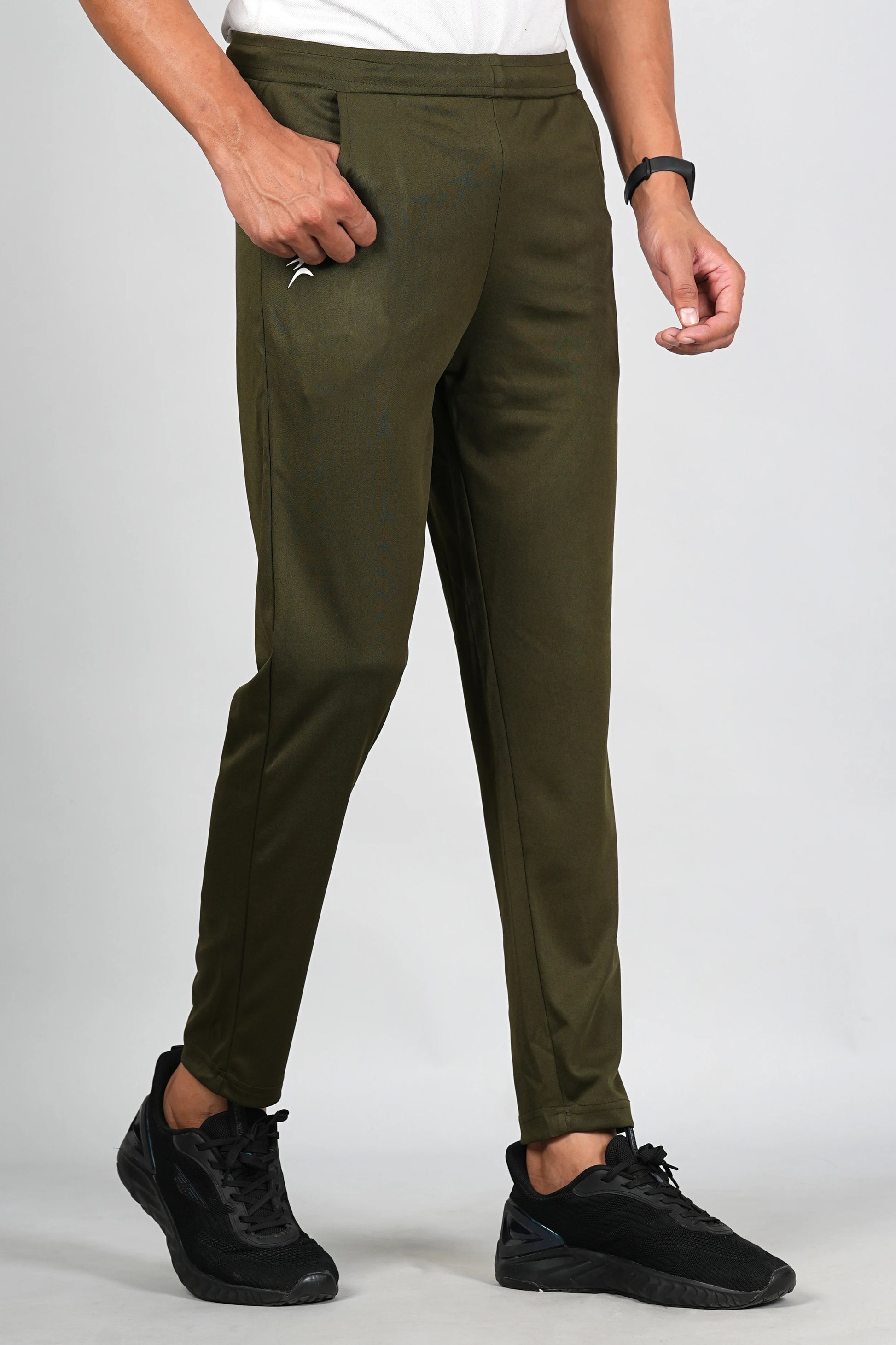 FICKA olive color men’s trackpant side view with elastic waistband