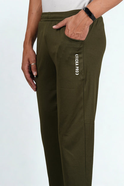 FICKA olive sports trackpant fabric close-up showing breathable material