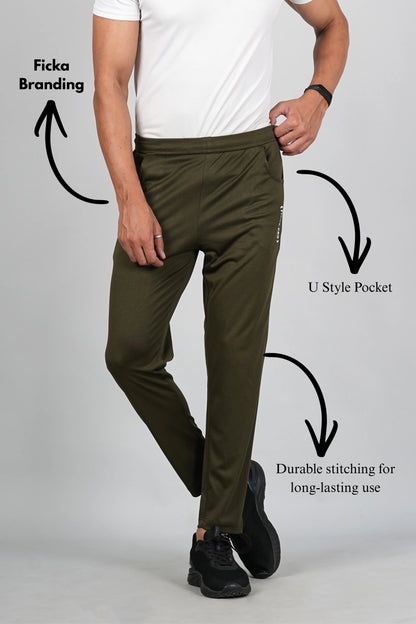 FICKA olive sports trackpant fabric highlight  showing breathable material