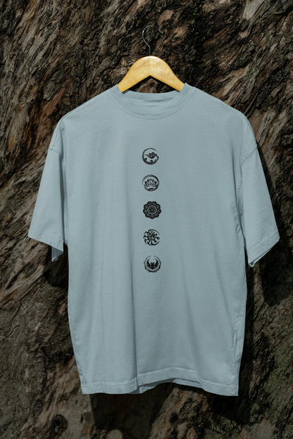 Ficka Men Grey Printed Drop Shoulder Loose Fit Cotton T-Shirts