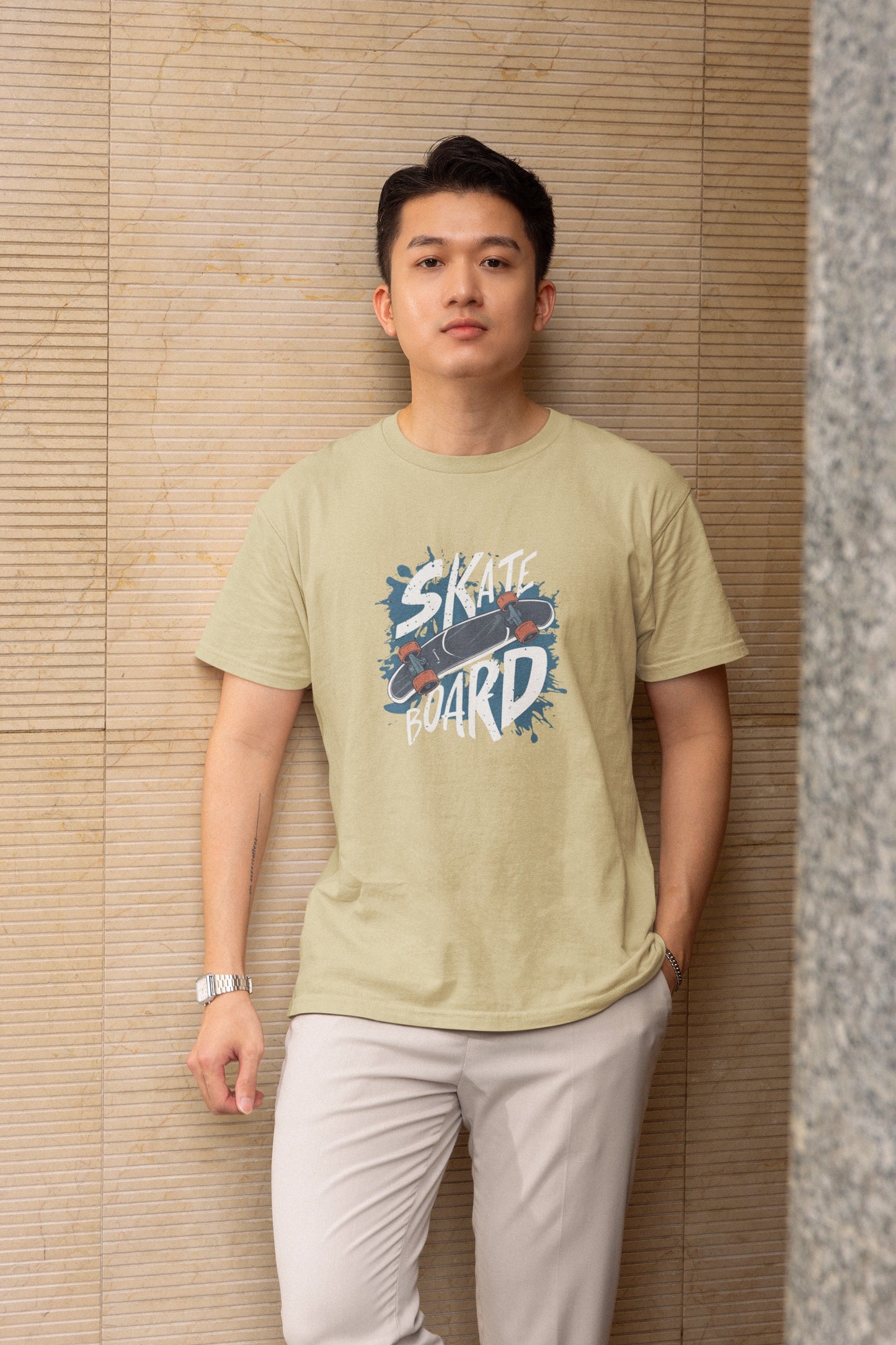 Men Peach Skate Printed Regular Fit Cotton T-Shirt