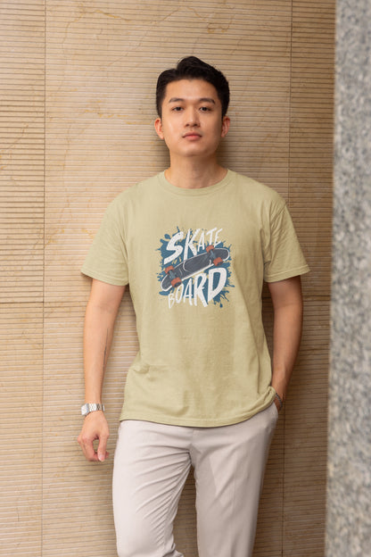 Men Peach Skate Printed Regular Fit Cotton T-Shirt
