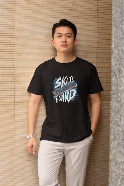 Men Black Skate Printed Regular Fit Cotton T-Shirt