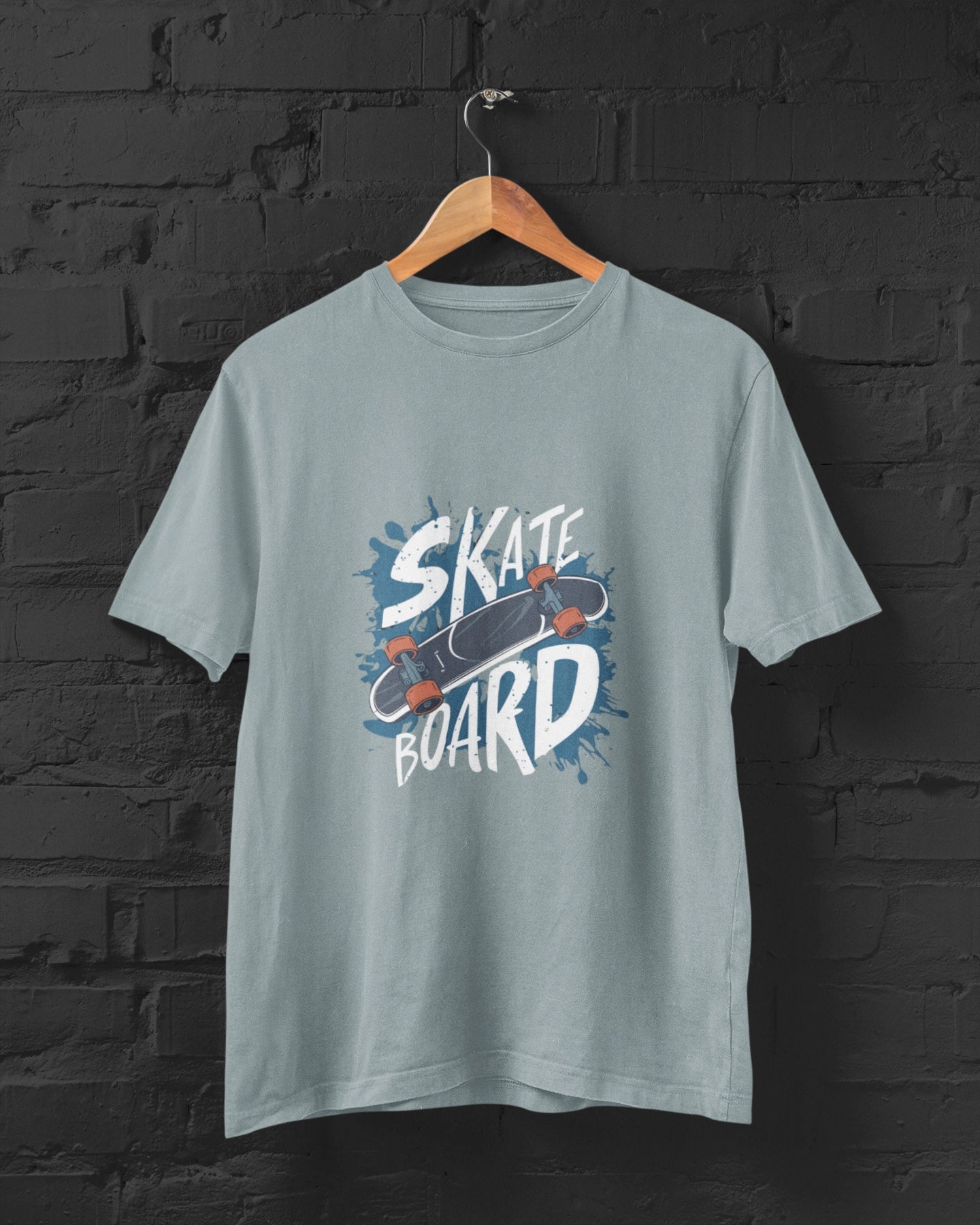 Men Steel Grey Skate Printed Regular Fit Cotton T-Shirt