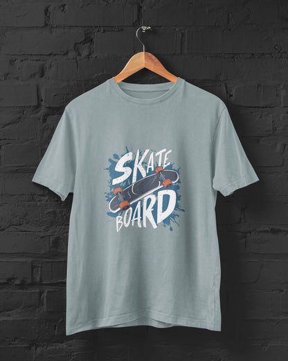 Men Steel Grey Skate Printed Regular Fit Cotton T-Shirt