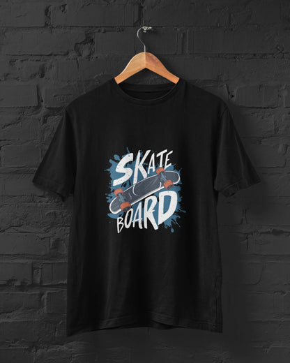 Men Black Skate Printed Regular Fit Cotton T-Shirt