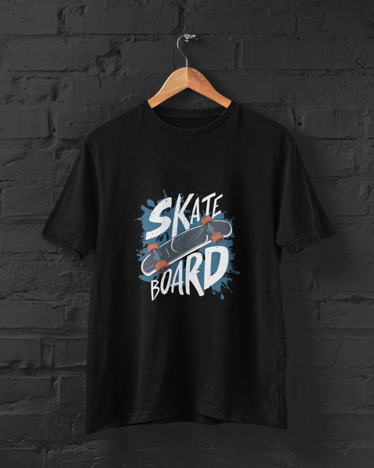 Men Black Skate Printed Regular Fit Cotton T-Shirt