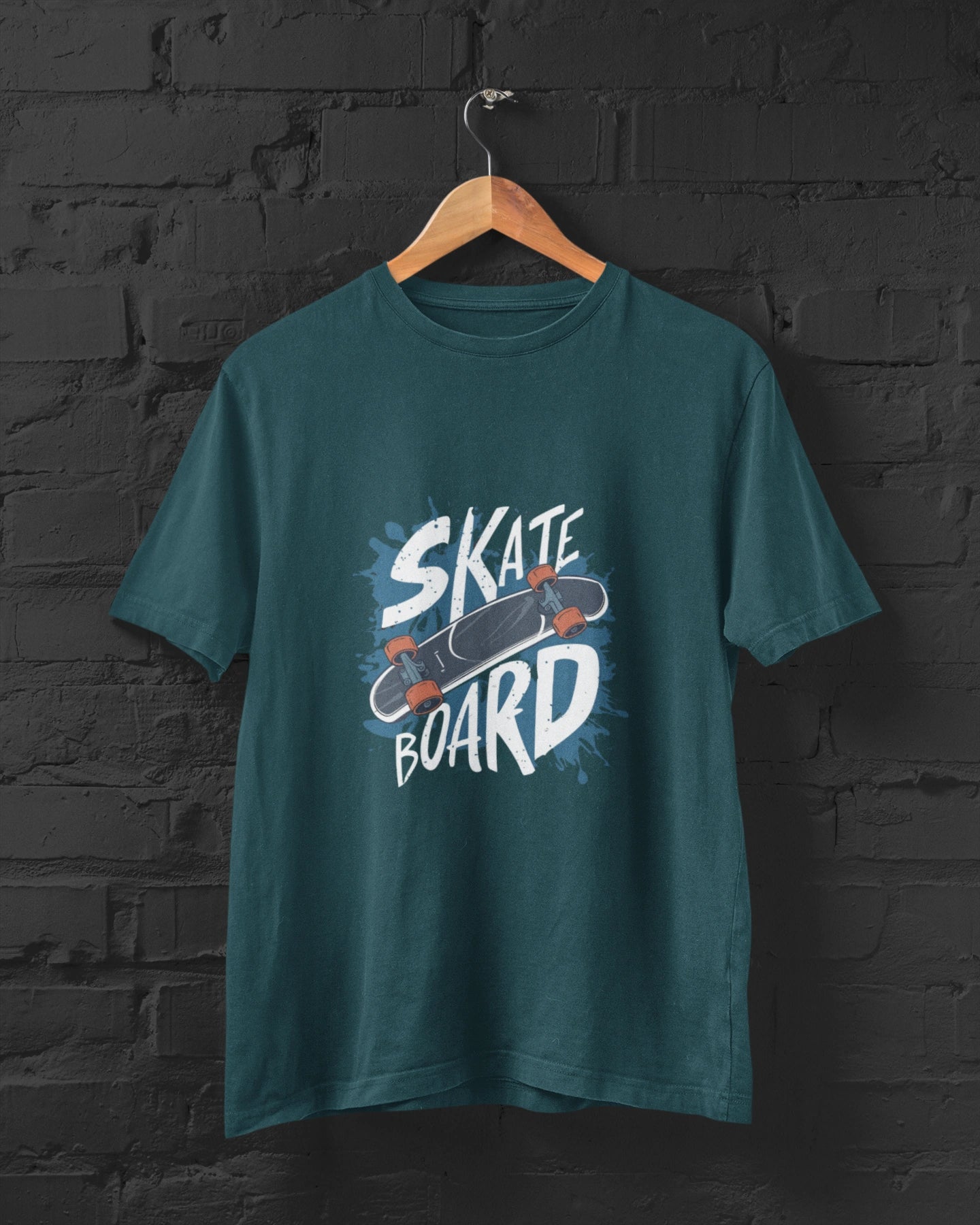 Men Bottle Green Skate Printed Regular Fit Cotton T-Shirt