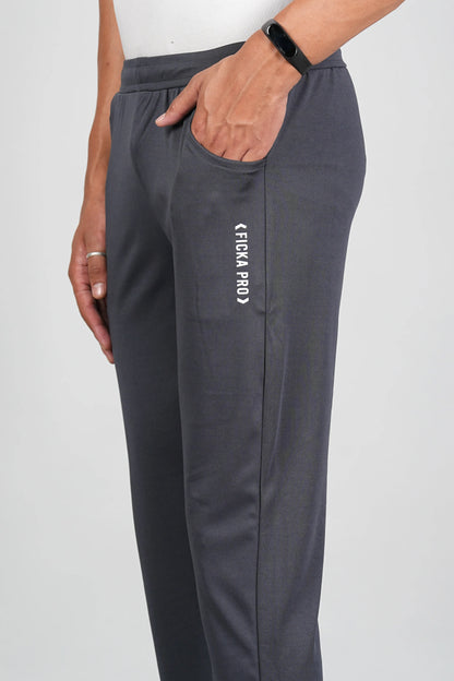 Men’s dark grey trackpant back view with comfortable fit